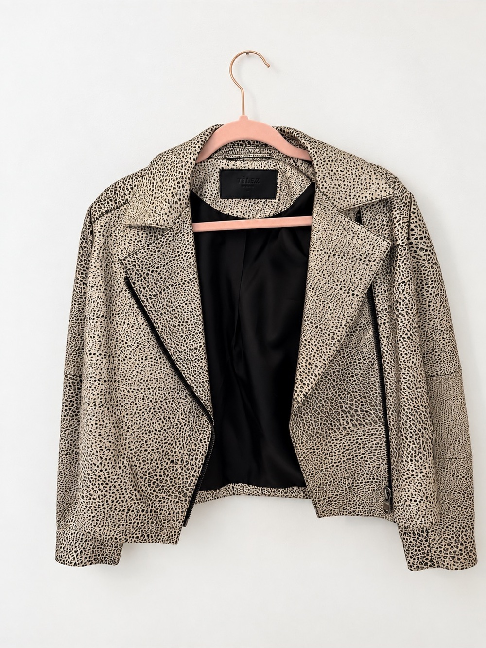 Velez Genuine Sheepskin Leather Printed Moto Jacket Black Pewter